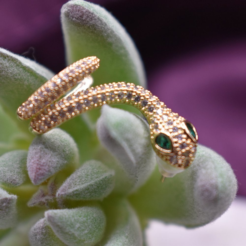 Gold Zircon Embellished Serpent Ear Cuff
